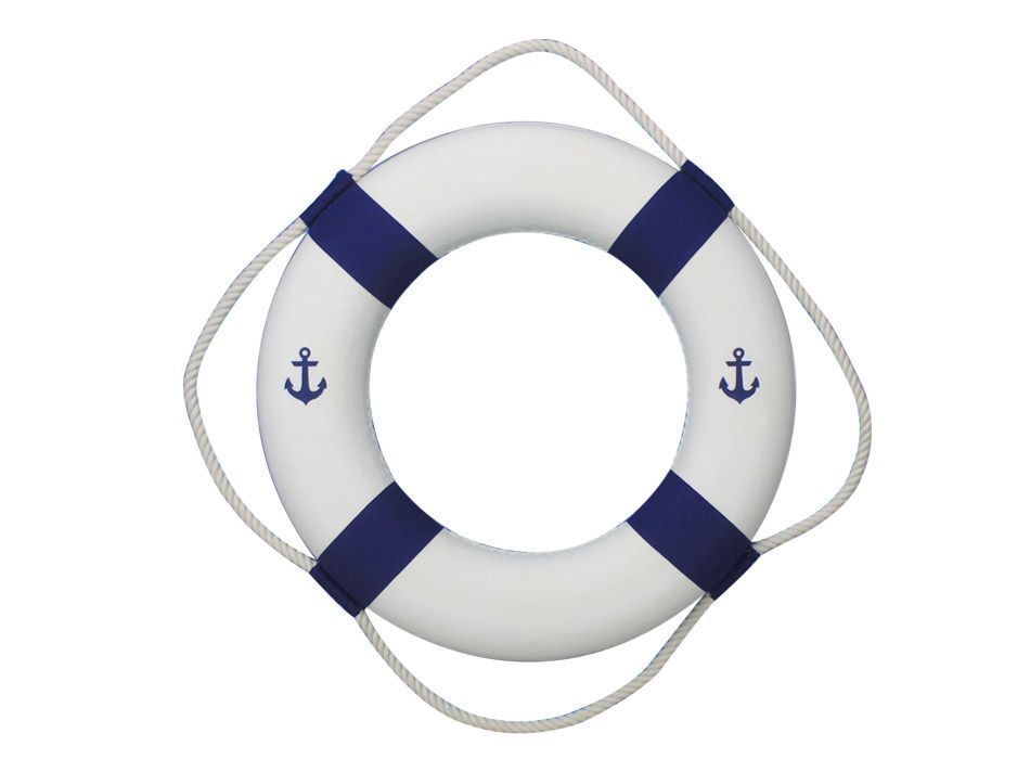 Classic White Decorative Anchor Lifering with Blue Bands 20""