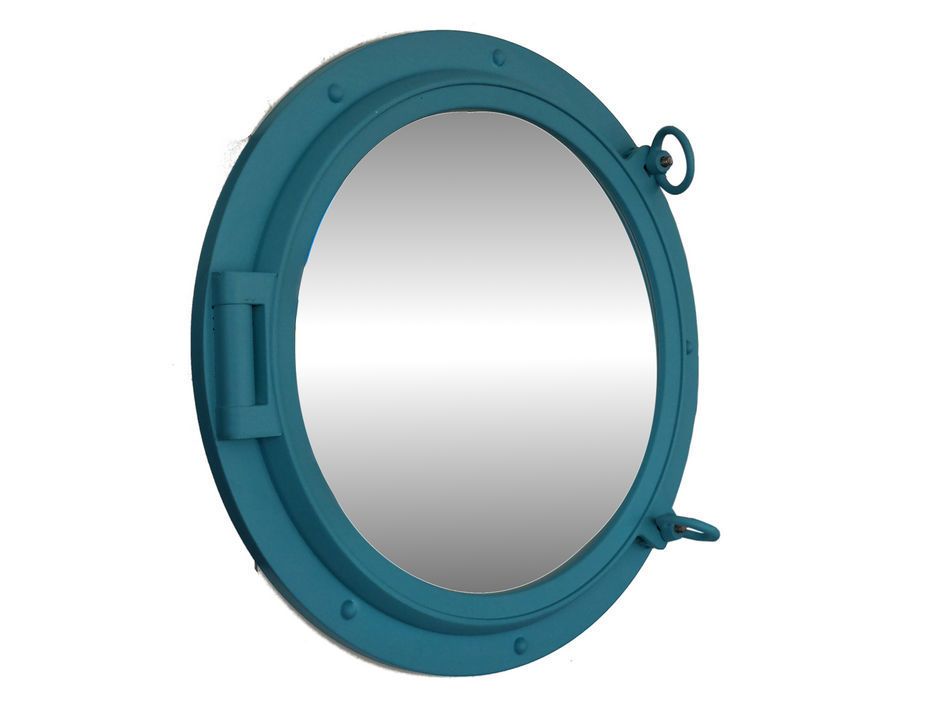 Light Blue Decorative Ship Porthole Mirror 24""