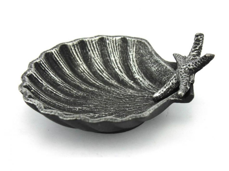 Antique Silver Cast Iron Shell With Starfish Decorative Bowl 6""