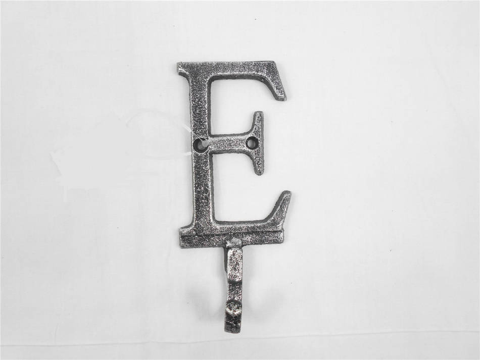 Rustic Silver Cast Iron Letter E Alphabet Wall Hook 6""