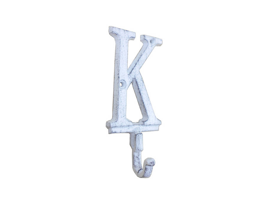 Whitewashed Cast Iron Letter K Alphabet Wall Hook 6""