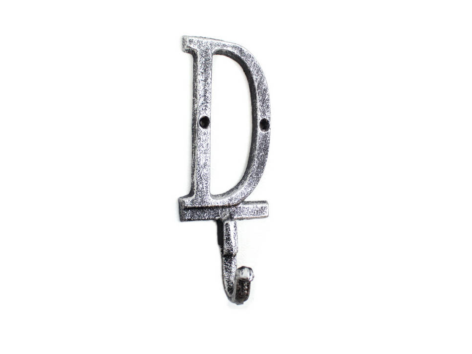 Rustic Silver Cast Iron Letter D Alphabet Wall Hook 6""