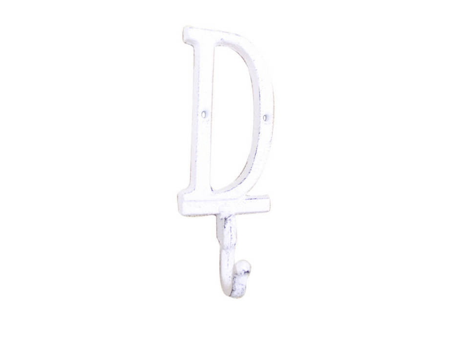 Whitewashed Cast Iron Letter D Alphabet Wall Hook 6""