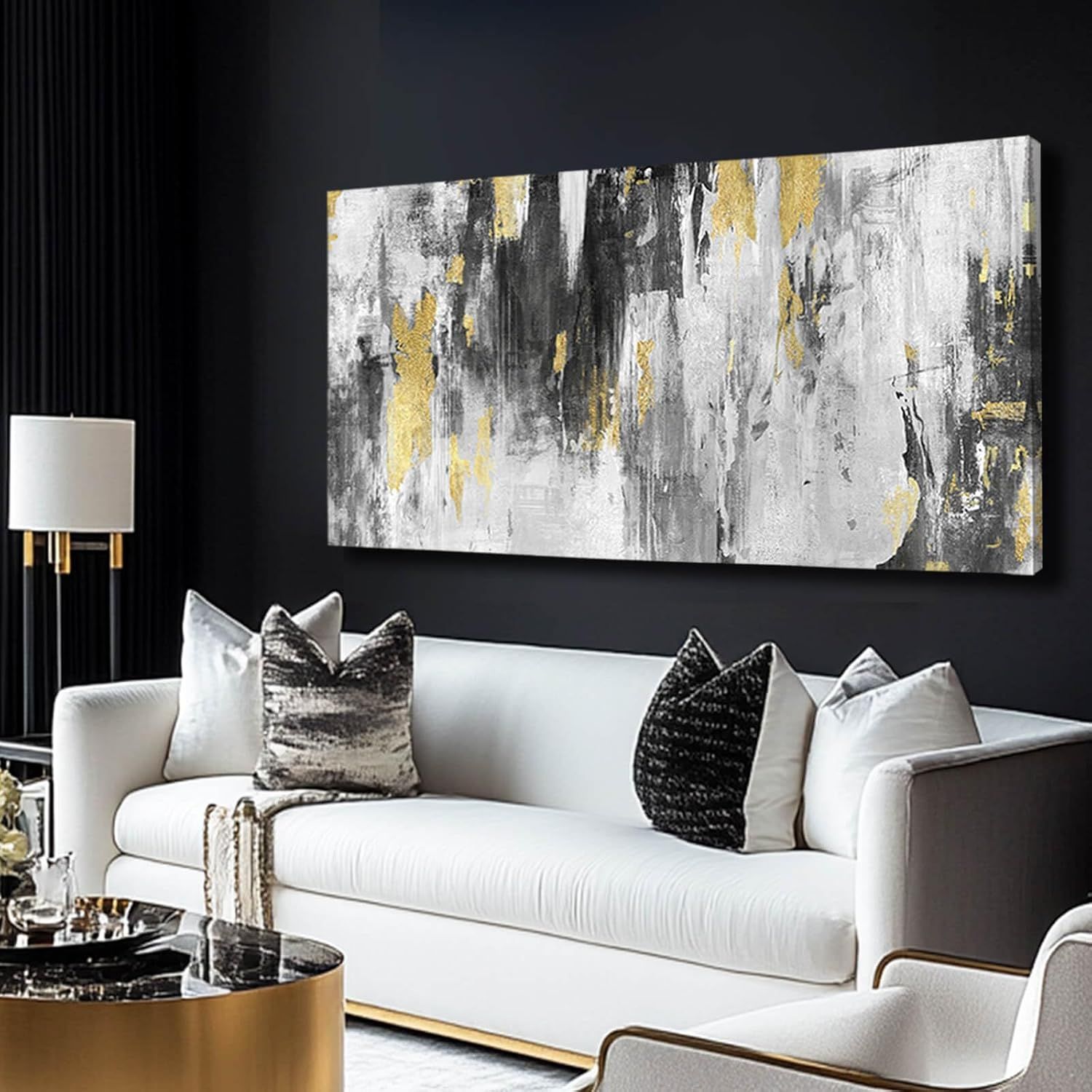 Grey Abstract Art Gold Textured Wall Art for Office Modern Artwork