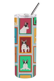 Lots of Black and White French Bulldog Stainless Steel Skinny Tumbler Vacuum Double Walled Reusable Insulated Tumbler Travel Cup for Coffee Cocktails