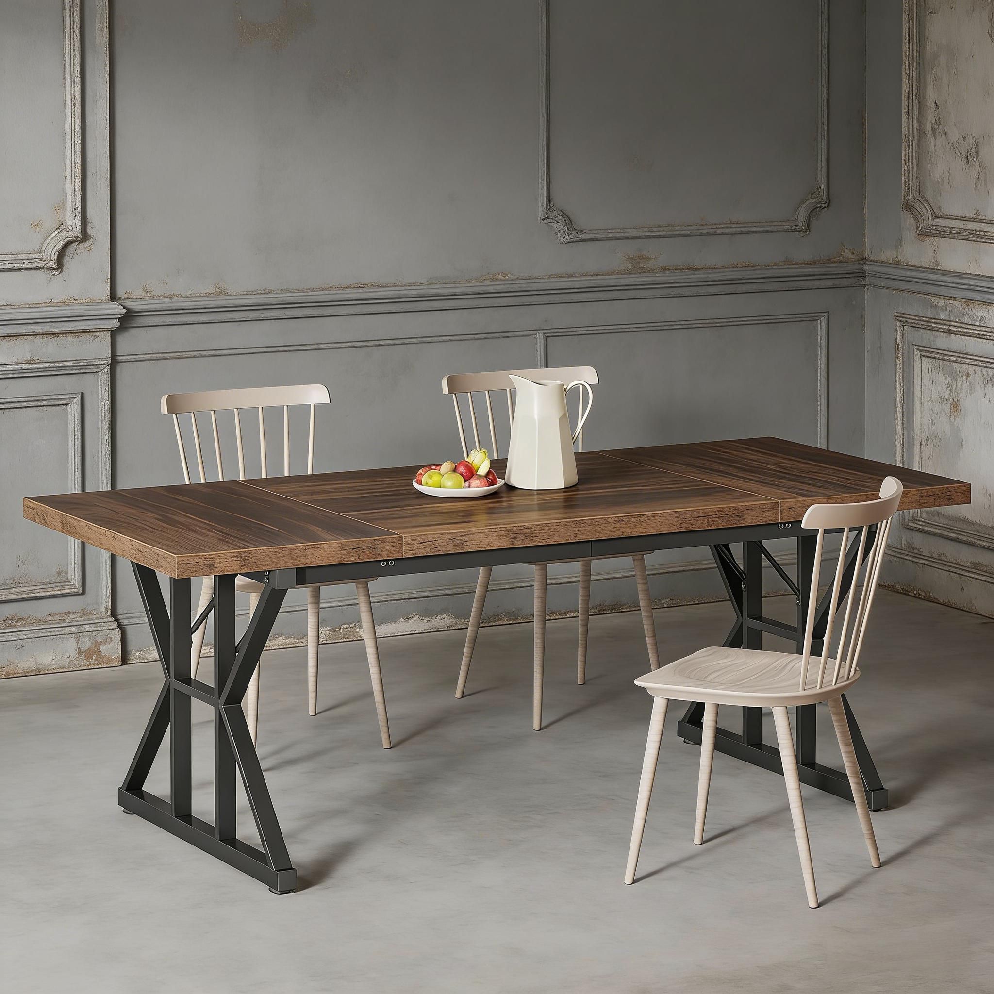 Wood Dining Table, Farmhouse 70.8" Kitchen Table for 6 People