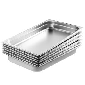6 Pack Hotel Pans, Full Size Anti-Jam Steam Pan, 0.8mm Thick Stainless Steel Restaurant Steam Table Pan, 2.5-Inch Deep Commercial Table Pan