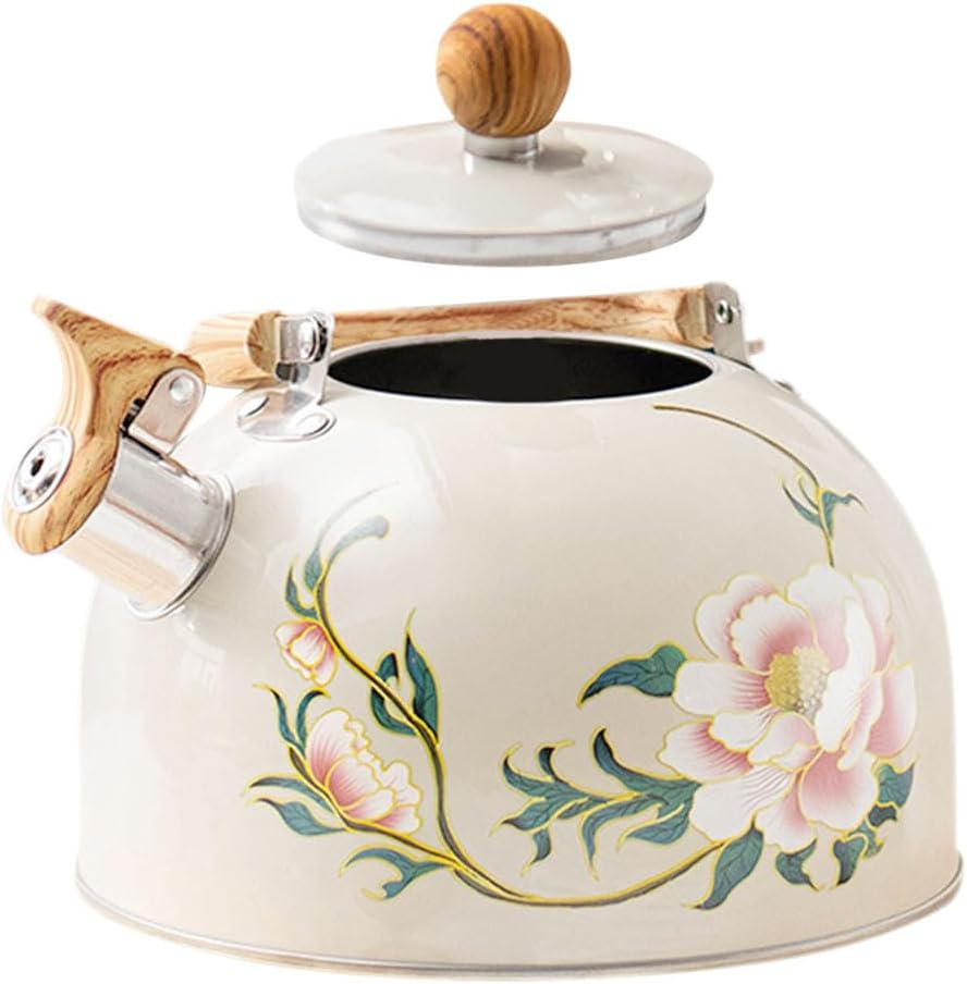 Kettle with Flower Pattern Portable Kitchen Water Kettle for Stovetop Quick Heating Sounding Easy to Clean and Compact Design