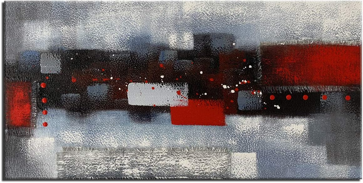 Textured 3D Oil Painting on Canvas Thick Linen Artwork Modern Abstract Art for Wall Decor Red Gray Painting Picture for Home Decoration
