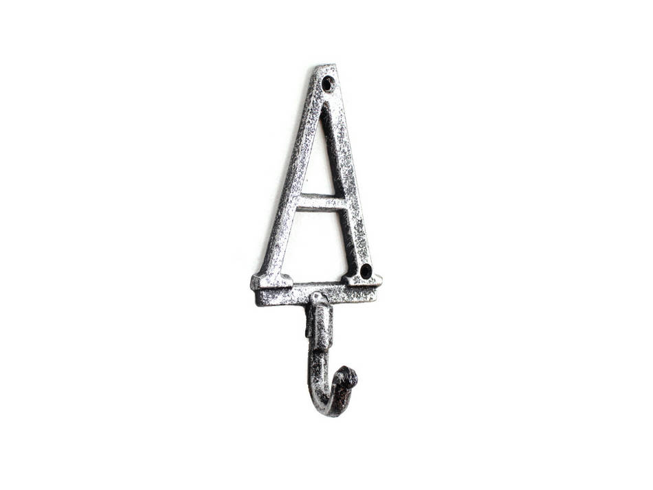 Rustic Silver Cast Iron Letter A Alphabet Wall Hook 6""