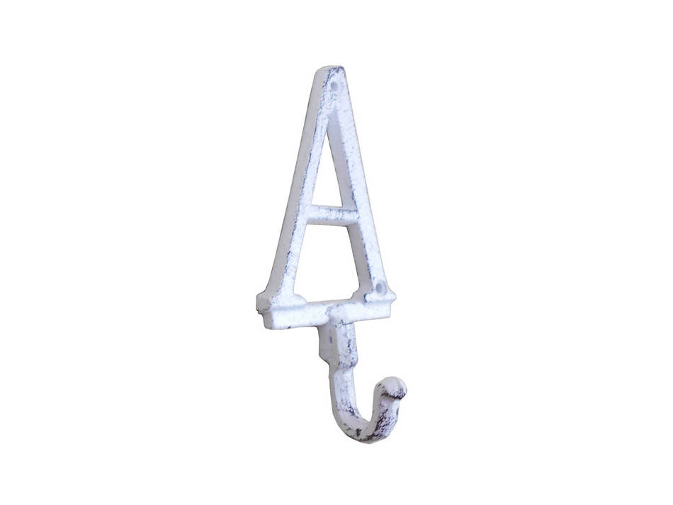 Whitewashed Cast Iron Letter A Alphabet Wall Hook 6""