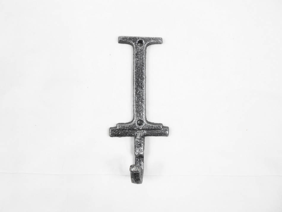 Rustic Silver Cast Iron Letter I Alphabet Wall Hook 6""
