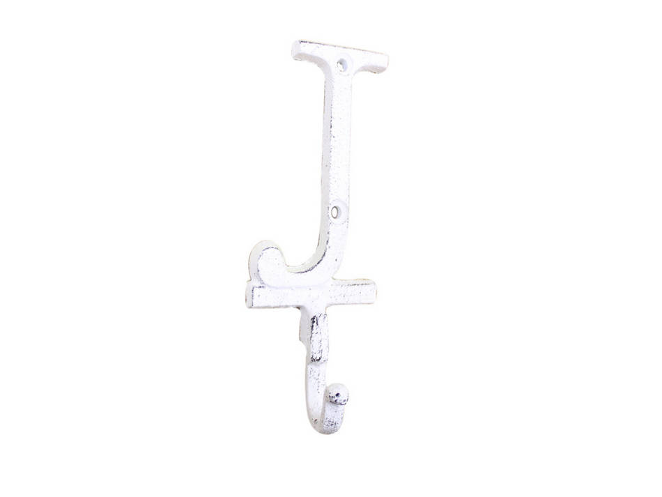 Whitewashed Cast Iron Letter J Alphabet Wall Hook 6""