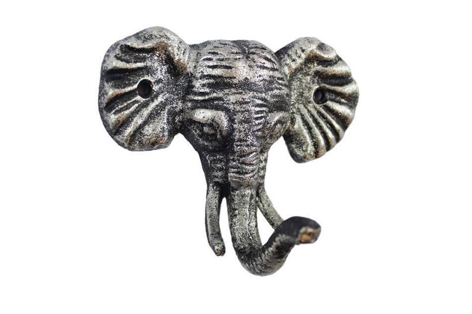 Rustic Silver Cast Iron Elephant Hook 5""