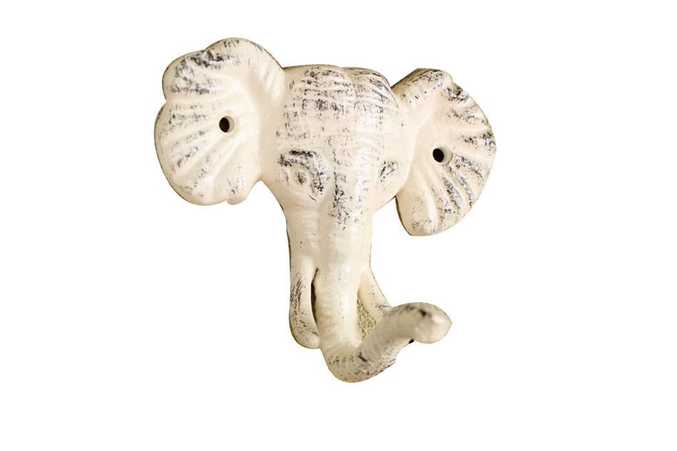 Whitewashed Cast Iron Elephant Hook 5""