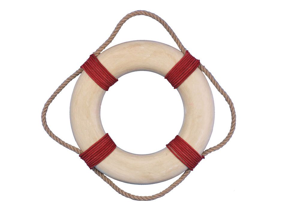 Vintage Decorative White Lifering with Red Rope Bands 10""