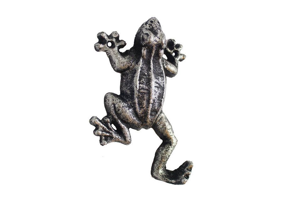 Rustic Silver Cast Iron Frog Hook 6""