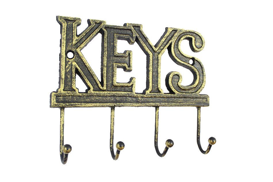 Rustic Gold Cast Iron Keys Hooks 8""