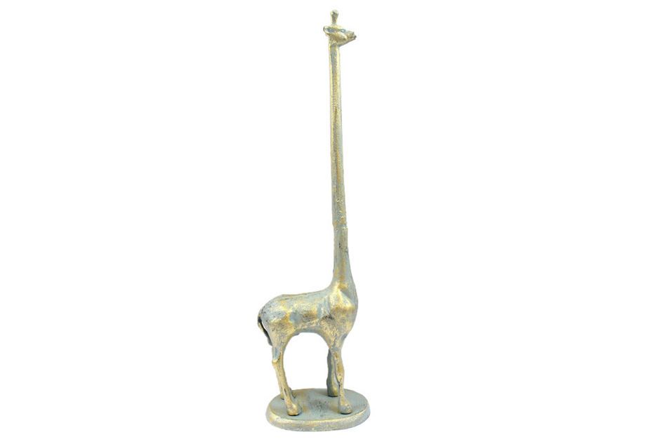 Antique Seaworn Bronze Cast Iron Giraffe Extra Toilet Paper Stand 19"