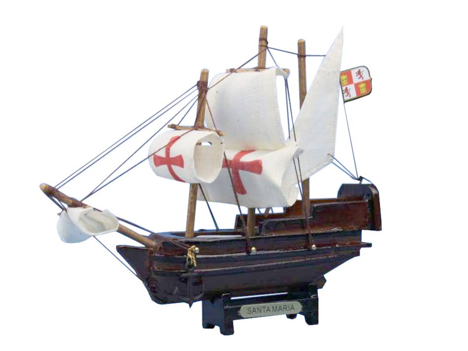 Wooden Santa Maria Tall Model Ship 7""