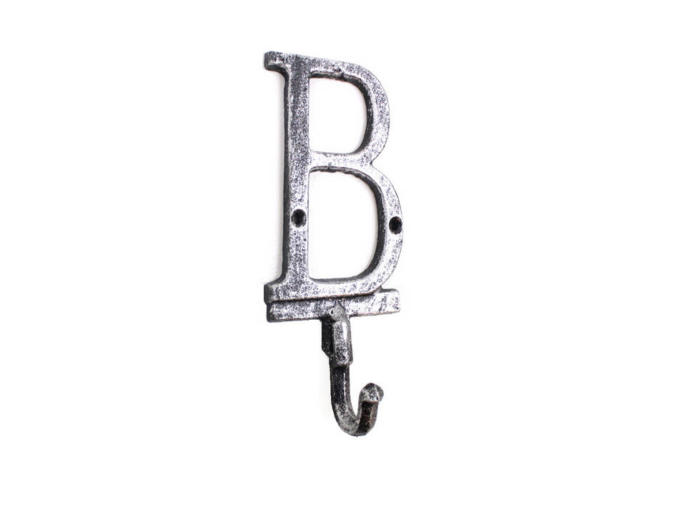 Rustic Silver Cast Iron Letter B Alphabet Wall Hook 6""