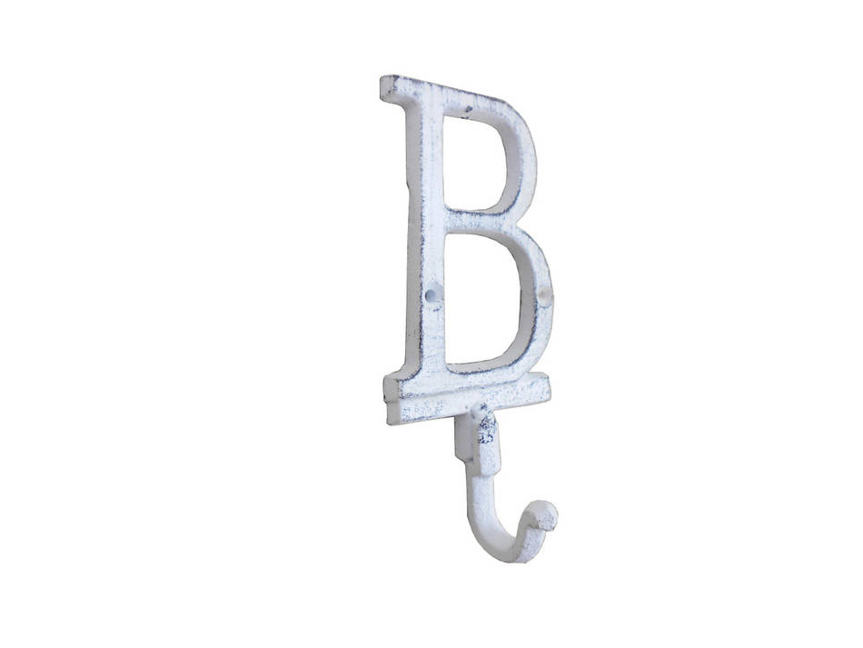 Whitewashed Cast Iron Letter B Alphabet Wall Hook 6""