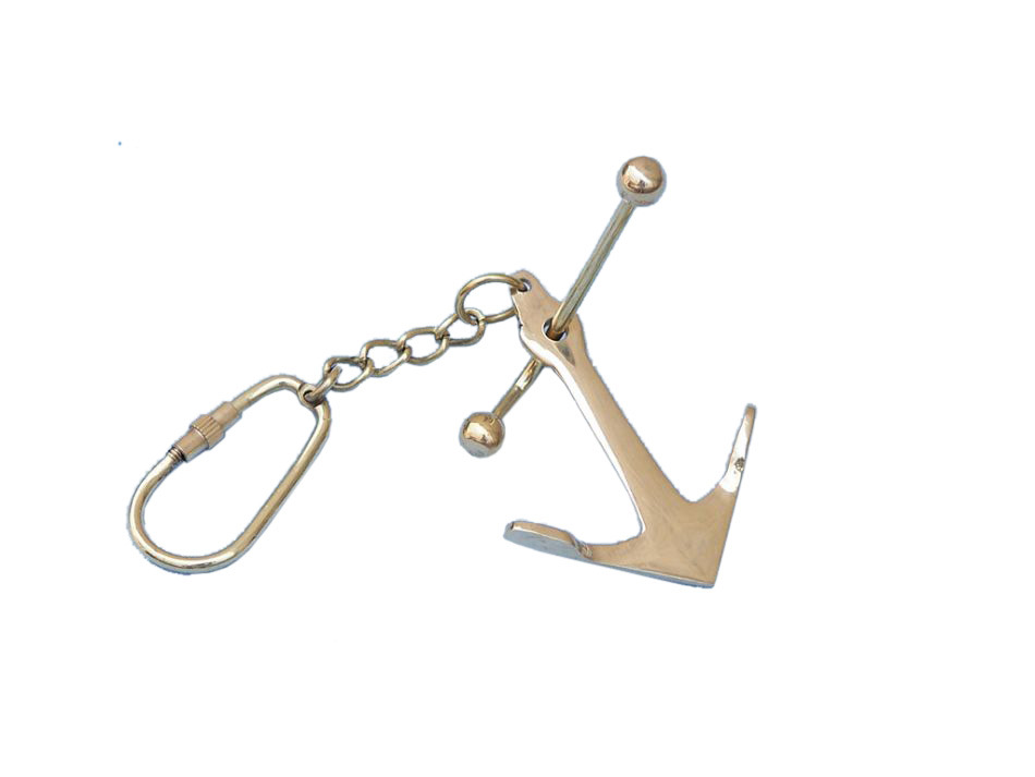 Solid Brass Admiralty Pattern Anchor w/Stock Key Chain 6""