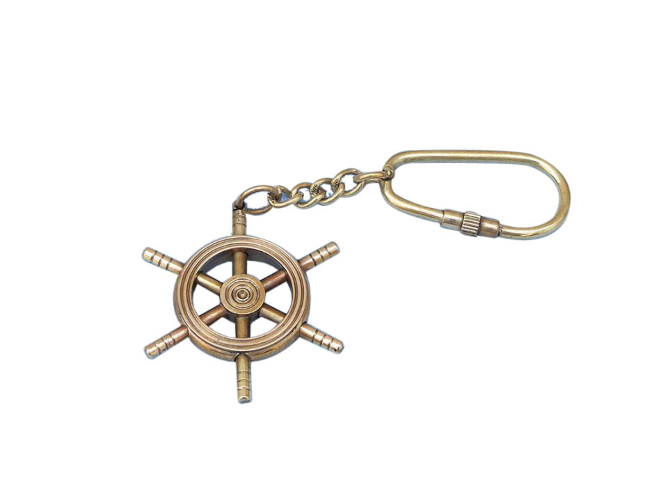Solid Brass/Copper Ship Wheel Key Chain 5""
