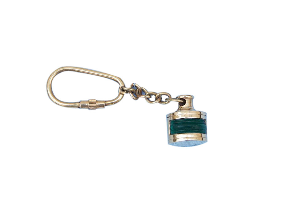 Solid Brass Green Ship Oil Lamp Key Chain 4""