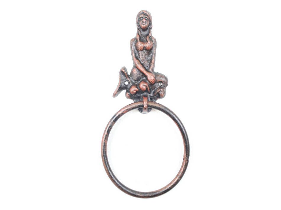 Rustic Copper Cast Iron Mermaid Towel Holder 8.5""