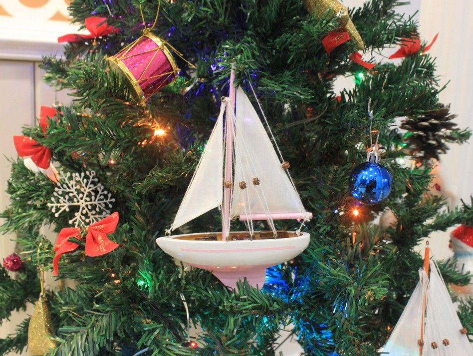 Pink Sailboat Christmas Tree Ornament 9""