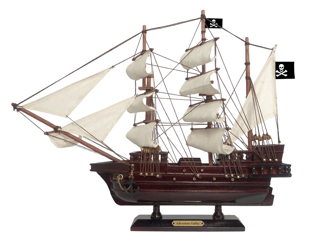Wooden Captain Kidd's Adventure Galley White Sails Pirate Ship Model 15""