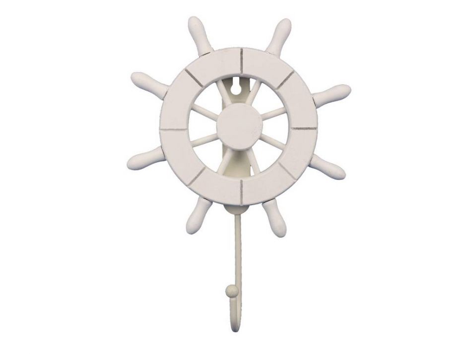 White Decorative Ship Wheel with Hook 8""