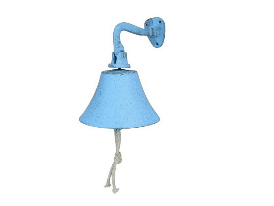 Rustic Light Blue Cast Iron Hanging Ship's Bell 6""