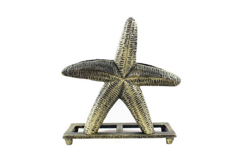 Antique Gold Cast Iron Starfish Napkin Holder 6""