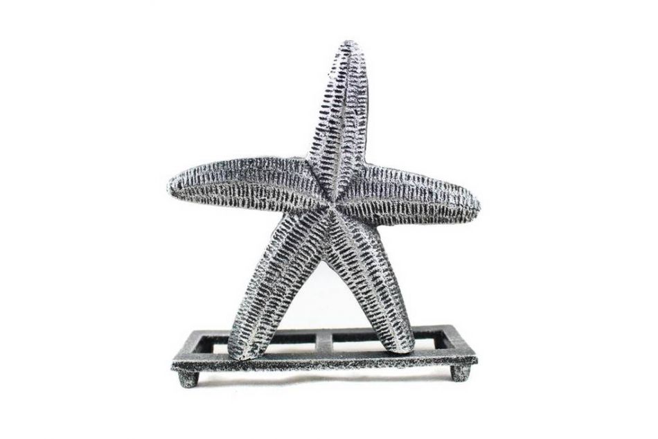 Antique Silver Cast Iron Starfish Napkin Holder 6""