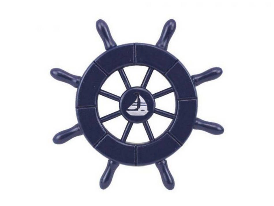 Dark Blue Decorative Ship Wheel With Sailboat 6""