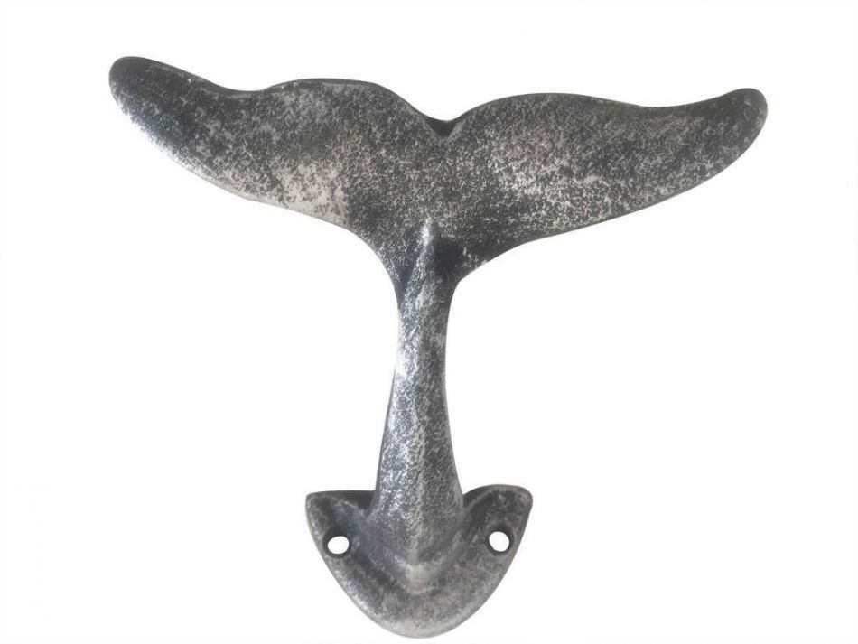 Antique Silver Cast Iron Decorative Whale Tail Hook 5""