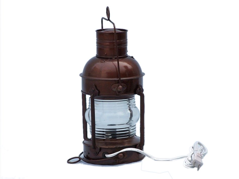 Antique Copper Anchor Electric Lantern 12""