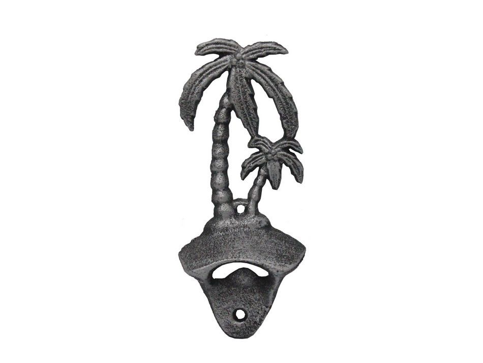 Rustic Silver Cast Iron Wall Mounted Palmtree Bottle Opener 6""