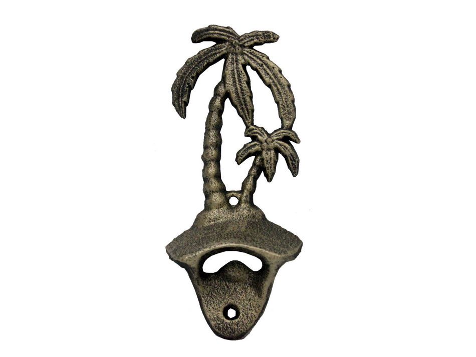 Rustic Gold Cast Iron Wall Mounted Palmtree Bottle Opener 6""