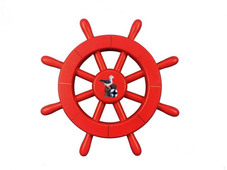 Red Decorative Ship Wheel With Seagull 12""