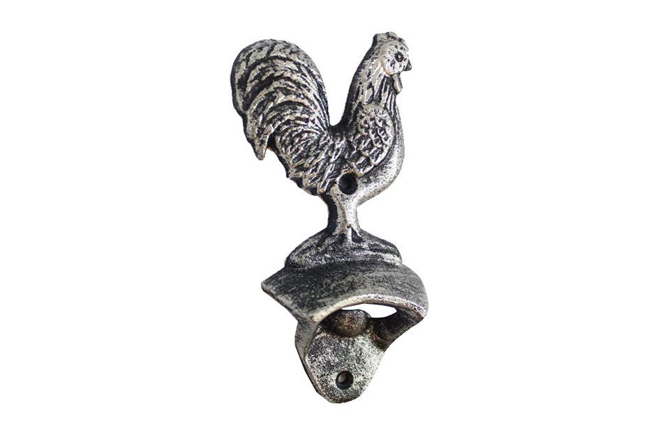 Rustic Silver Cast Iron Rooster Bottle Opener 6""