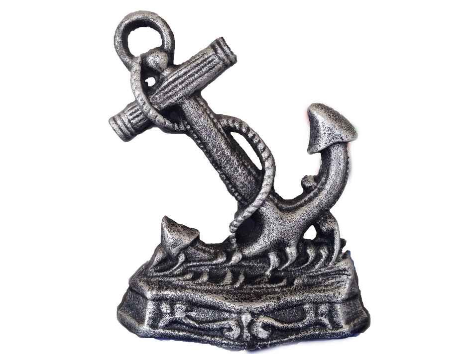 Antique Silver Cast Iron Anchor Door Stopper 8""
