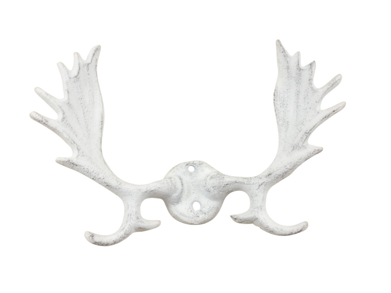 Whitewashed Cast Iron Moose Antlers Decorative Metal Wall Hooks 9""