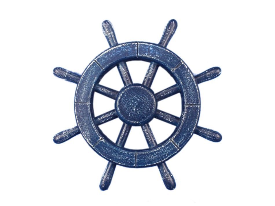 Rustic All Dark Blue Decorative Ship Wheel 12""