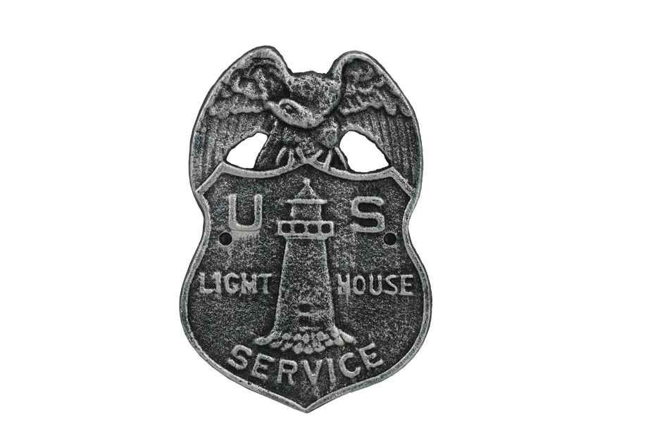 Antique Silver Cast Iron US Lighthouse Service Sign 9""