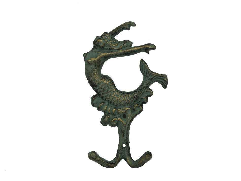 Antique Seaworn Bronze Cast Iron Mermaid Key Hook 6""