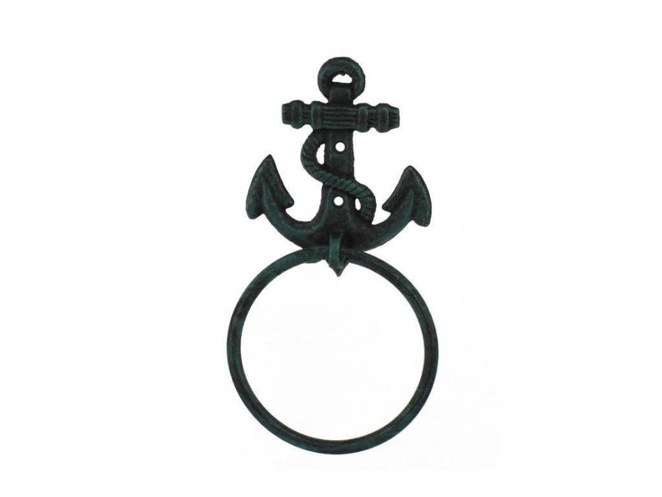 Seaworn Blue Cast Iron Anchor Towel Holder 8.5""