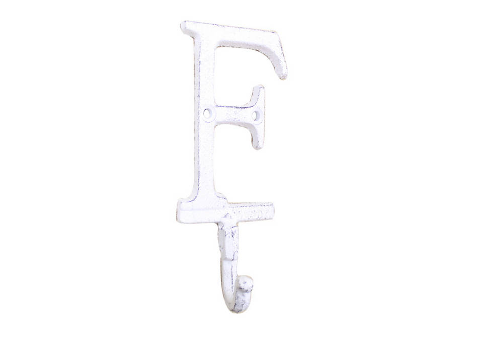 Whitewashed Cast Iron Letter F Alphabet Wall Hook 6""